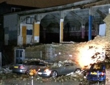 Cars Damaged In Partial Building Collapse